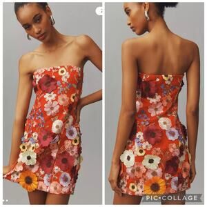 Endless Rose NWOT Strapless Red Floral 3D Embroidered Mini Dress Small Bloomcore